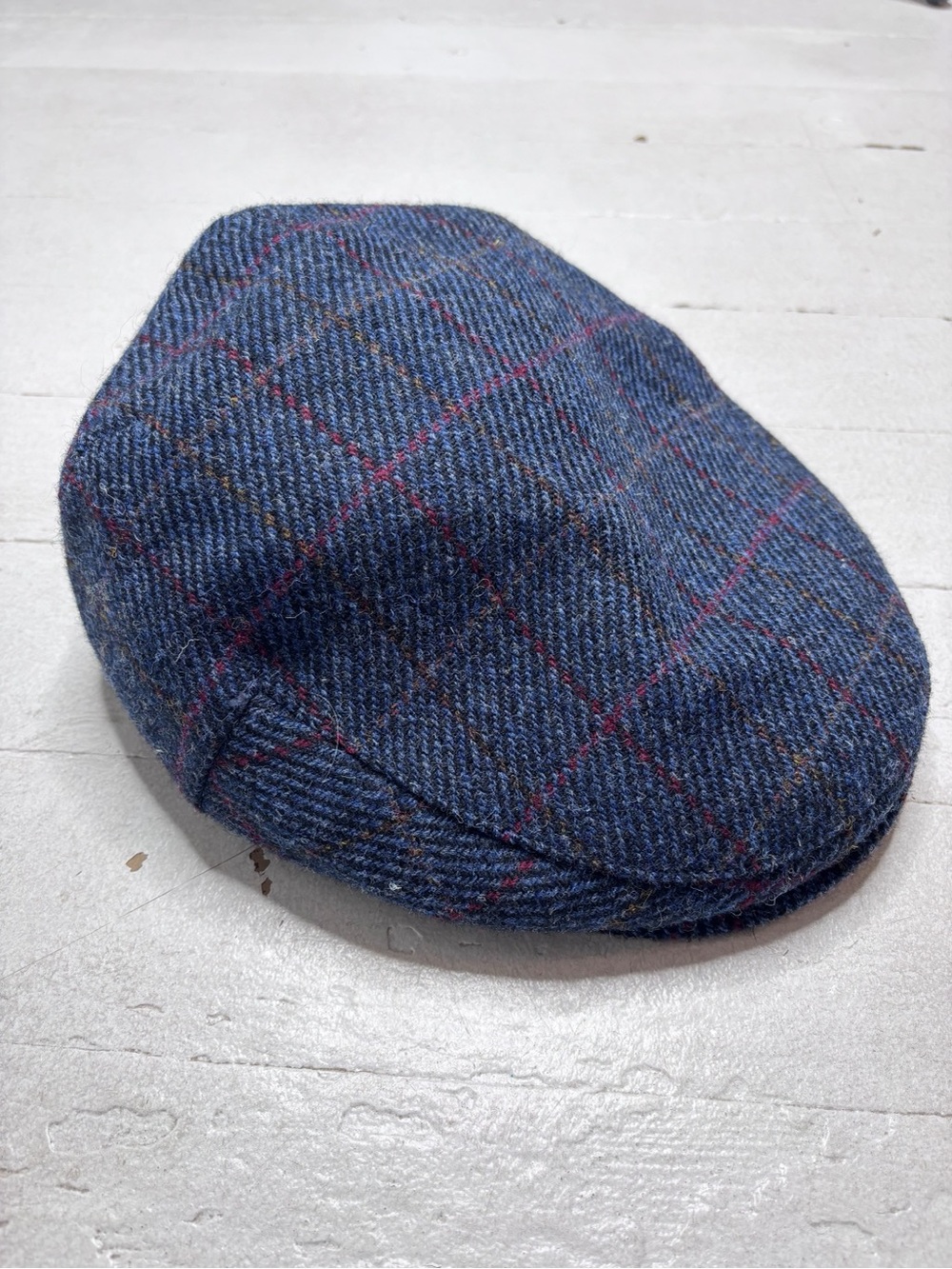 Gladwin Bond Harris Blue Wool Tweed Flat Cap NewsBoy Size XL EUC